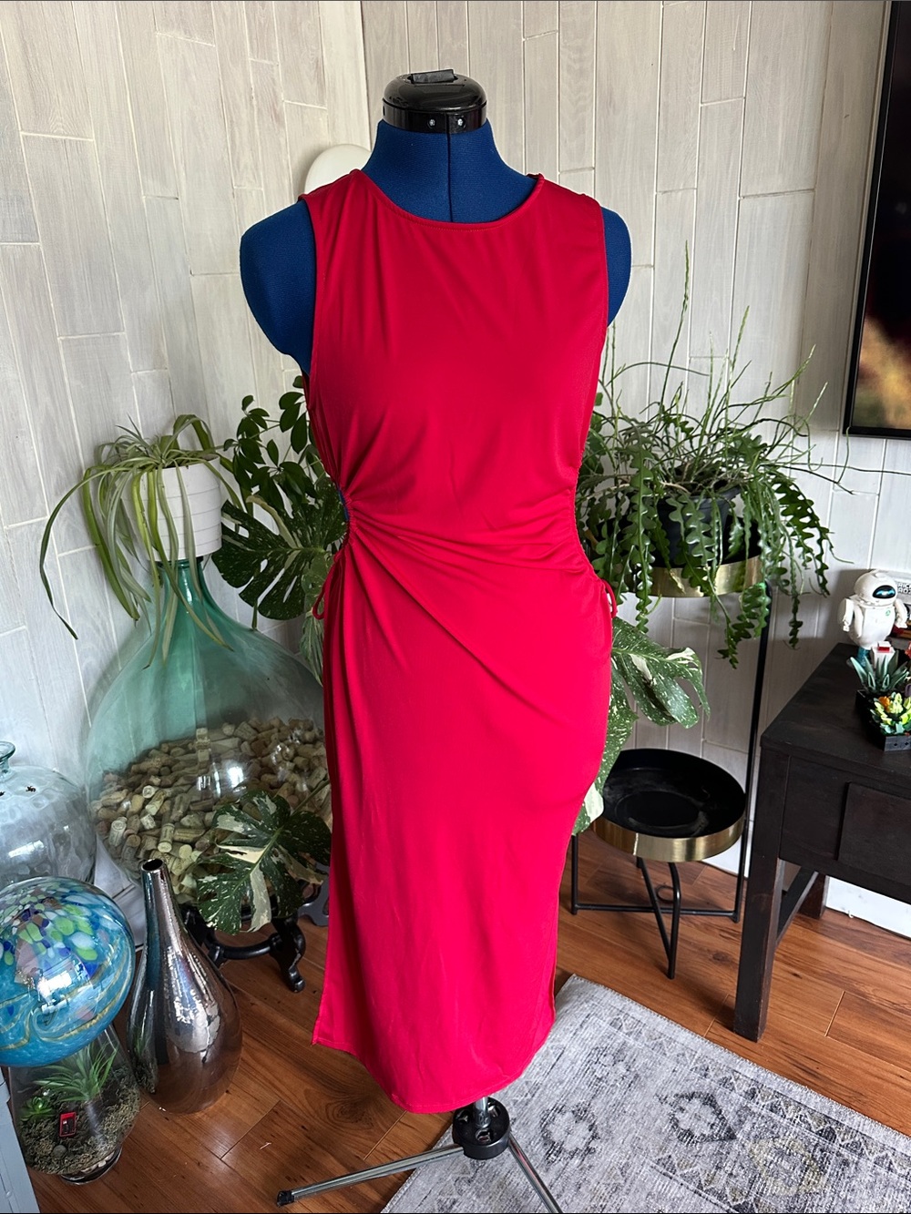 Ambiance Sleeveless Twist-Detail Fuchsia Midi Dress